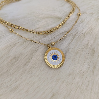 Evil Eye Shape Two Layer Minimal Bracelet