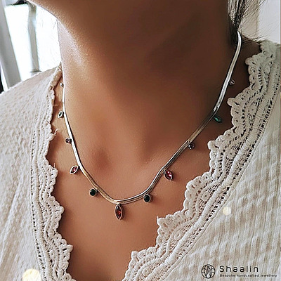 Sterlng Silver Based Multicolored Stone Studded Necklace
