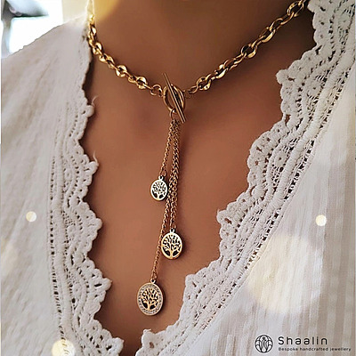 AD Studded Three Dangler Style Gold Plated Chain