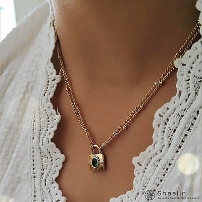 Gold Plated Lock Shape Two Layer Minimal necklace