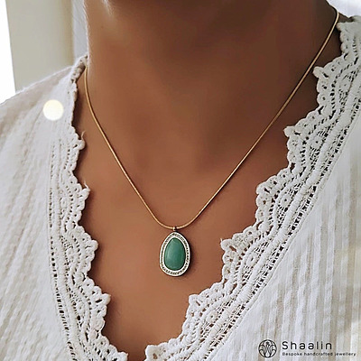 Mint Green Color Stone Studded Elegant Minimal Necklace