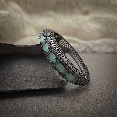 Sterling Silver Based Black Plated Antique Bracelet