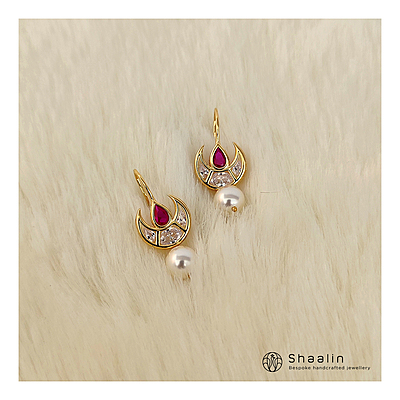 Sterling Silver Based Half Moon Hoops- Ruby