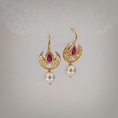 Sterling Silver Based Half Moon Hoops- Ruby