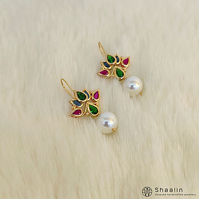 Sterling Silver Based Lotus Inspired Hoops Multicolored