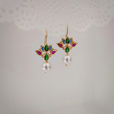 Sterling Silver Based Lotus Inspired Hoops Multicolored