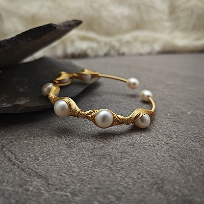 Fresh Water Pearl Gold Plated Finest Bangle Bracelet